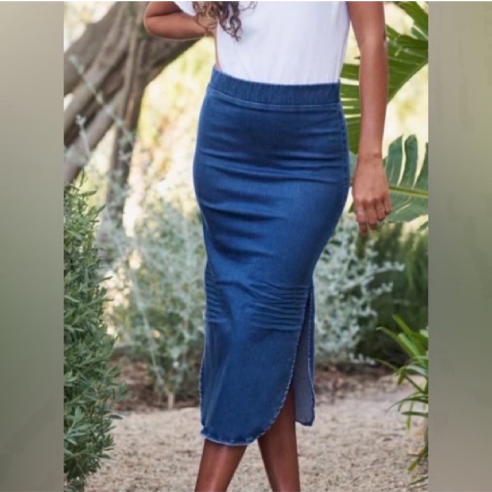 Frank & Eileen Donegal Unforgettable Italian Performance Denim Midi Skirt 10